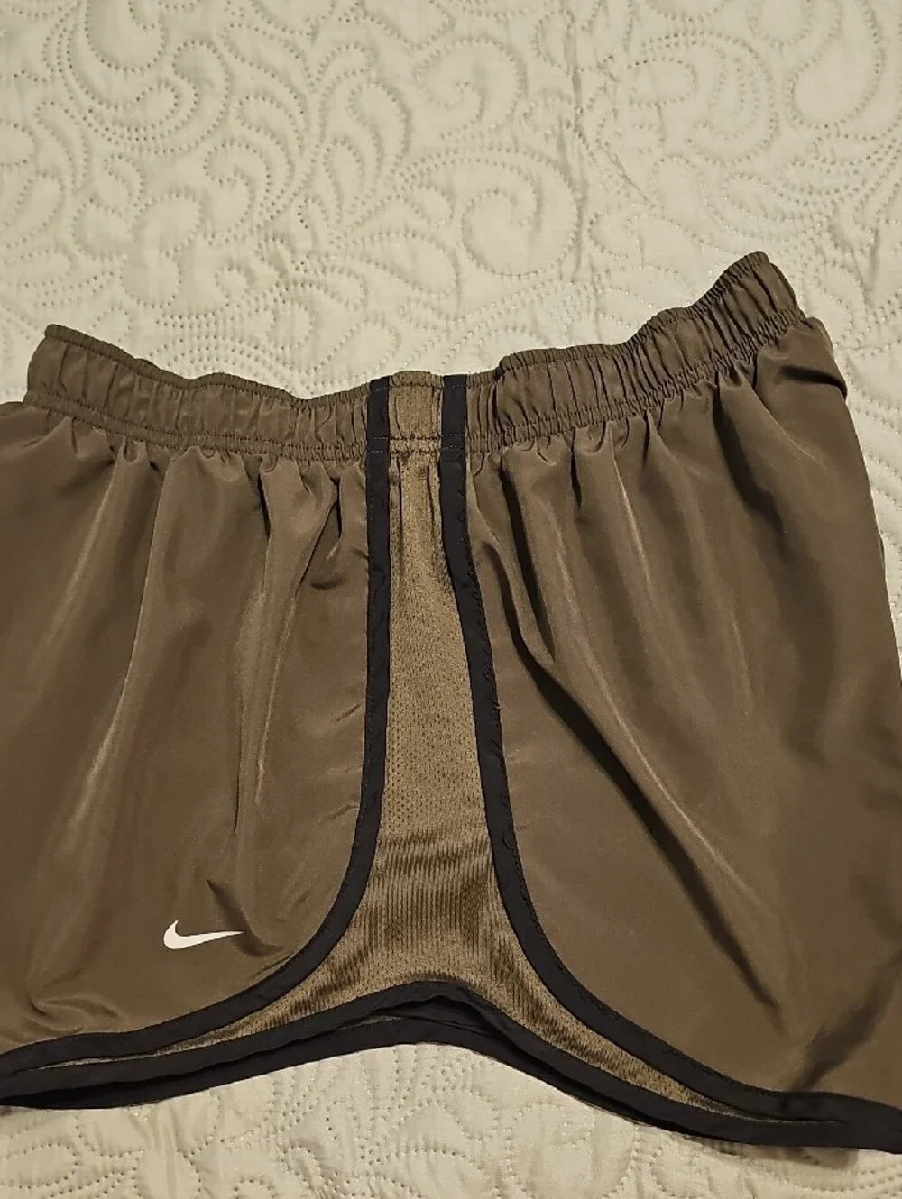 Nike Women’s Olive Green Athletic Running Shorts with Black Trim